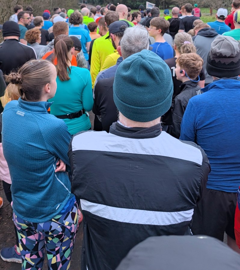 The Wammy parkrun start area with runners gathered